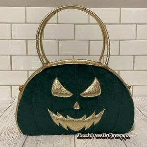 *Crosswind Creates Jack O' Bowler Green Velvet with Gold Satchel Purse